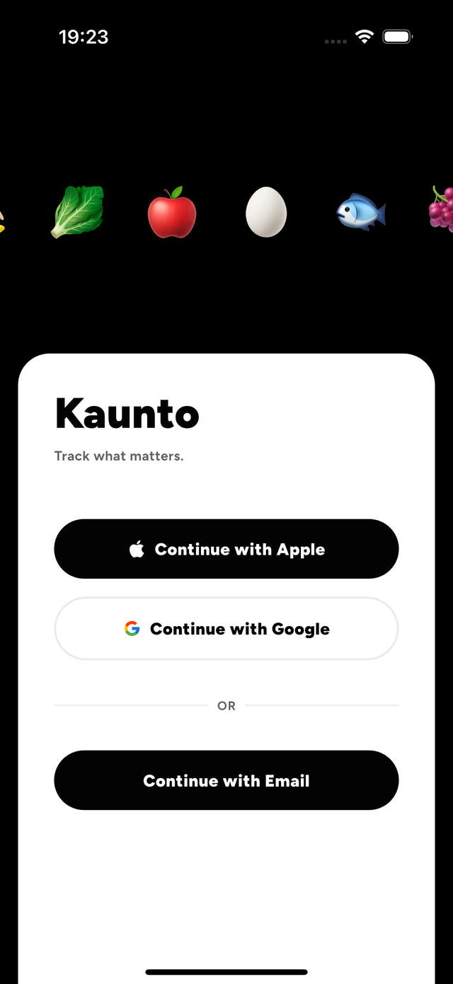 The same Kaunto sign-in screen in the opposite colour scheme.